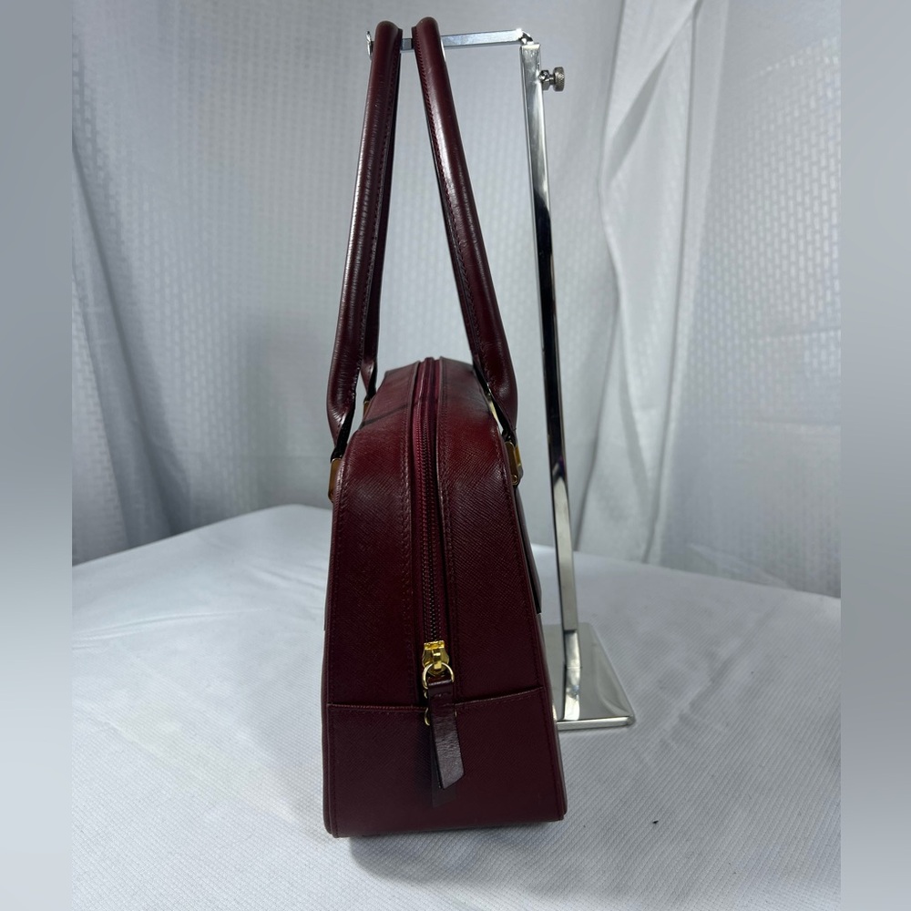 Burberry London Burgundy Saffiano Leather Satchel Re-Lined Authentic - Picture 3 of 16